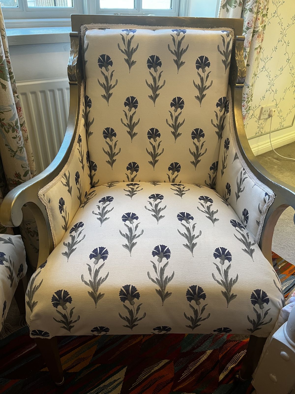 A Pair Of Victorian Armchairs, Totally Restored And Upholstered In An Archived Printed Order Laura Ashley Fabric. photo Furniture