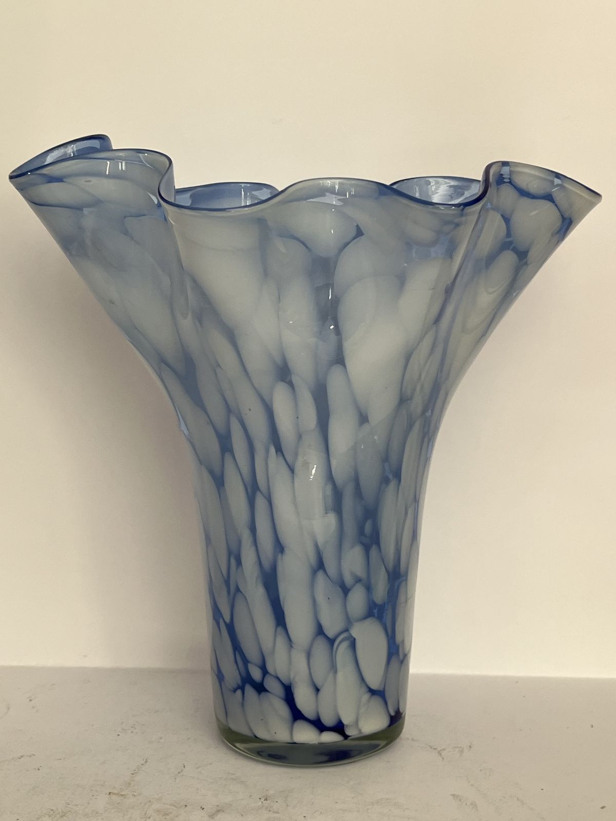 Hand Blown Blue & White Art Glass Vase – Attributed To Józefina Glass Works/ Krosno Style Late 20th Century photo furniture
