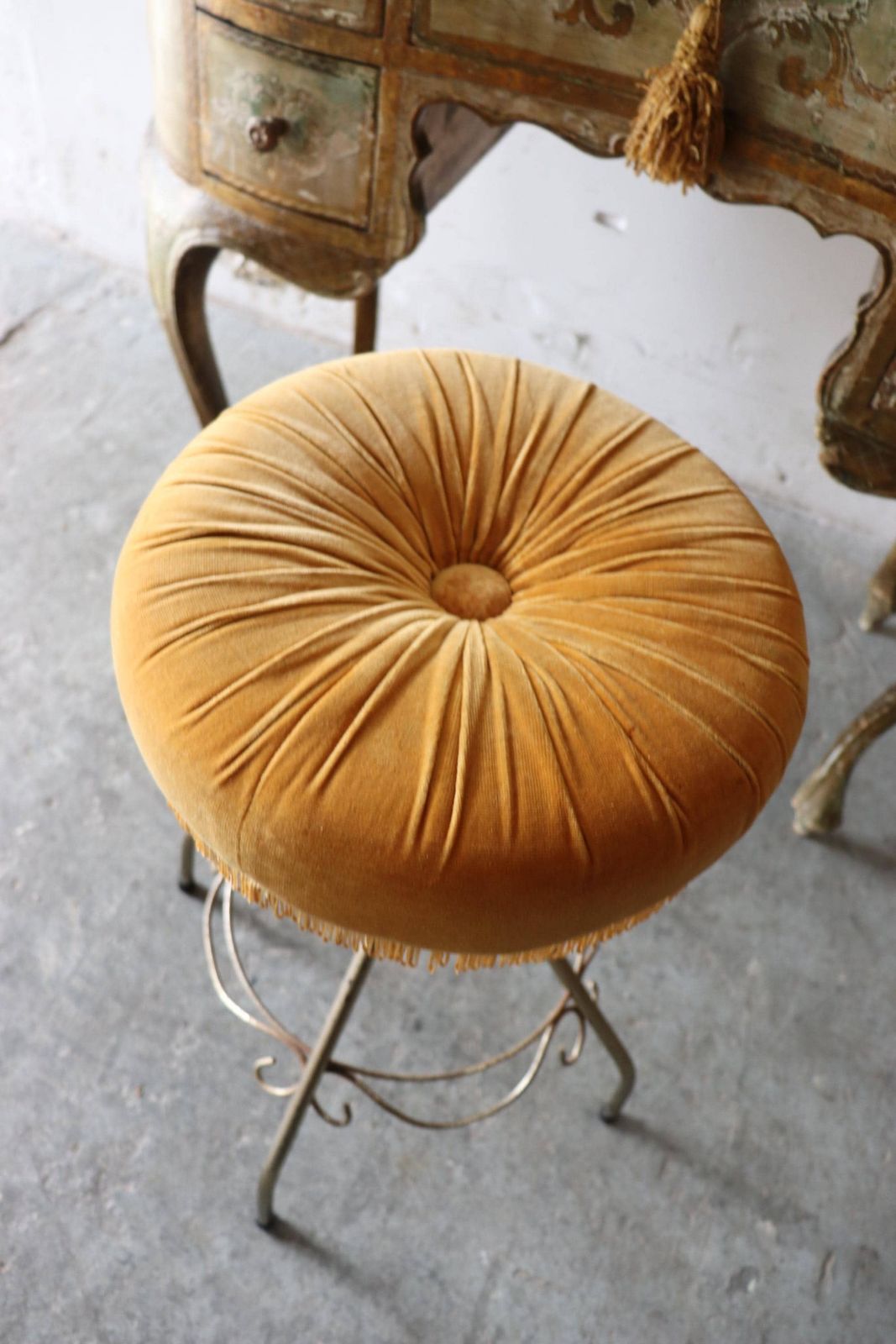 1960s Dressing Table Stool With Gold Velour Seat And Pale Gold Trim photo for sale