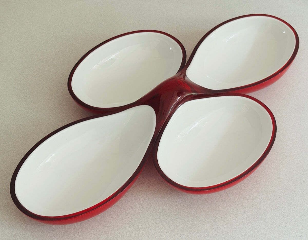1980s Italian Guzzini Lab Interlocking Plastic Red & White Platter Dishes Inc Original Box photo furniture