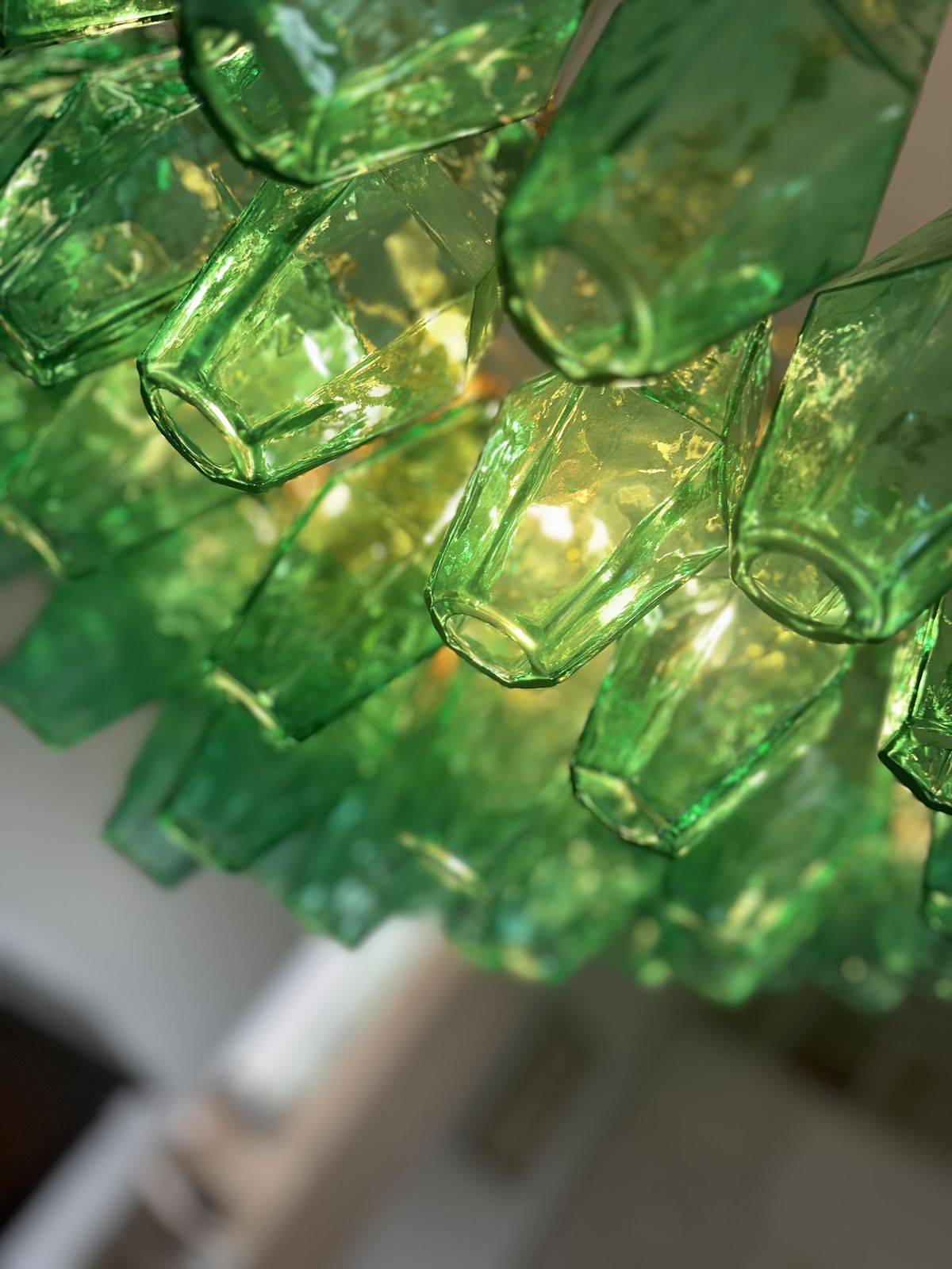 Contemporary Green “Poliedri” Murano Glass Gold Chandelier In Venini Style photo buy
