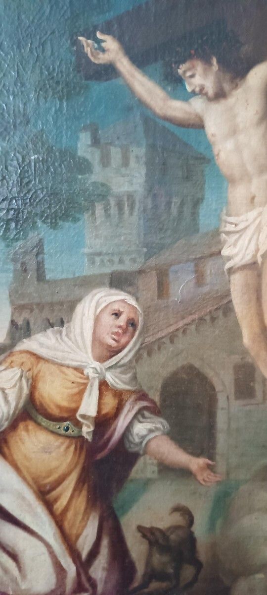 Old Painting   Oil On Canvas   Crucifixion   Italian School, 18th Century photo vintage