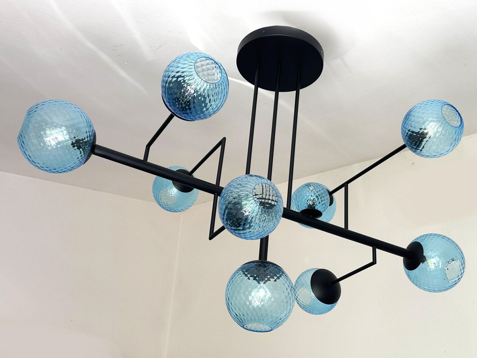 Contemporary Light Blue Spheres Murano Glass Sputnik Chandelier By Simoeng