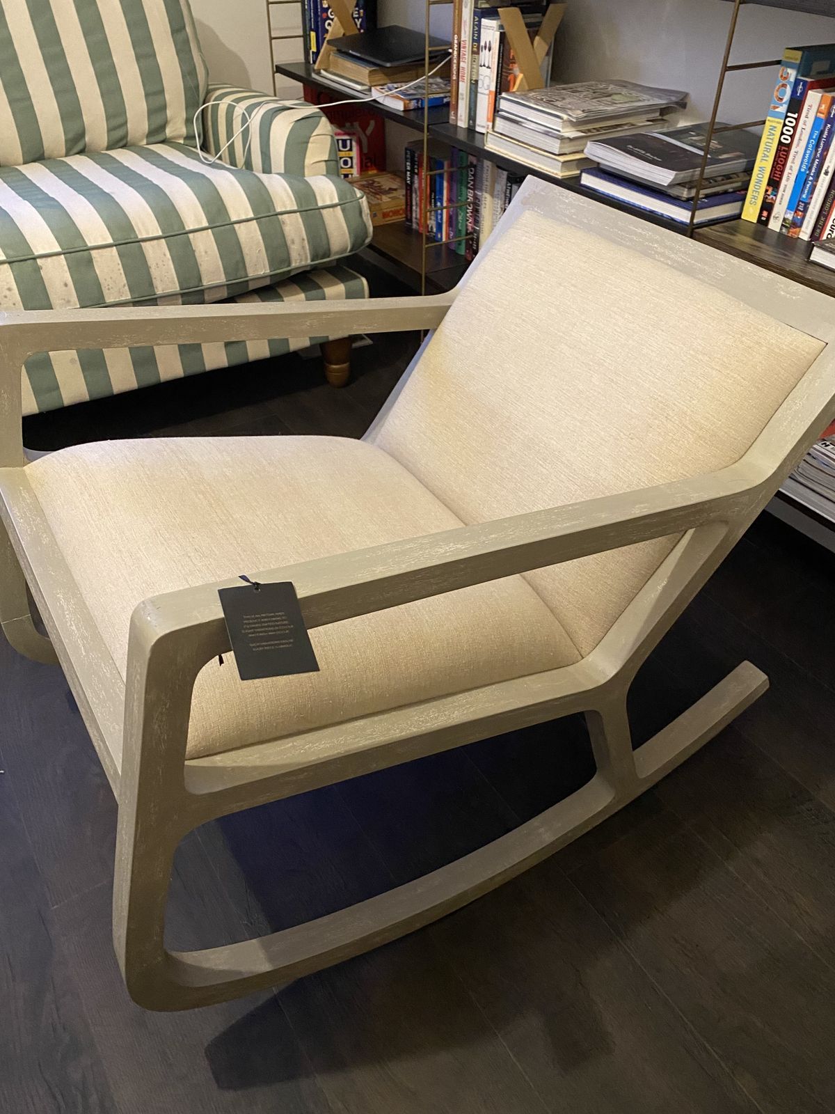 Campbell Rocking Chair Upholstered From Libra Natural Whitewash Color photo Furniture