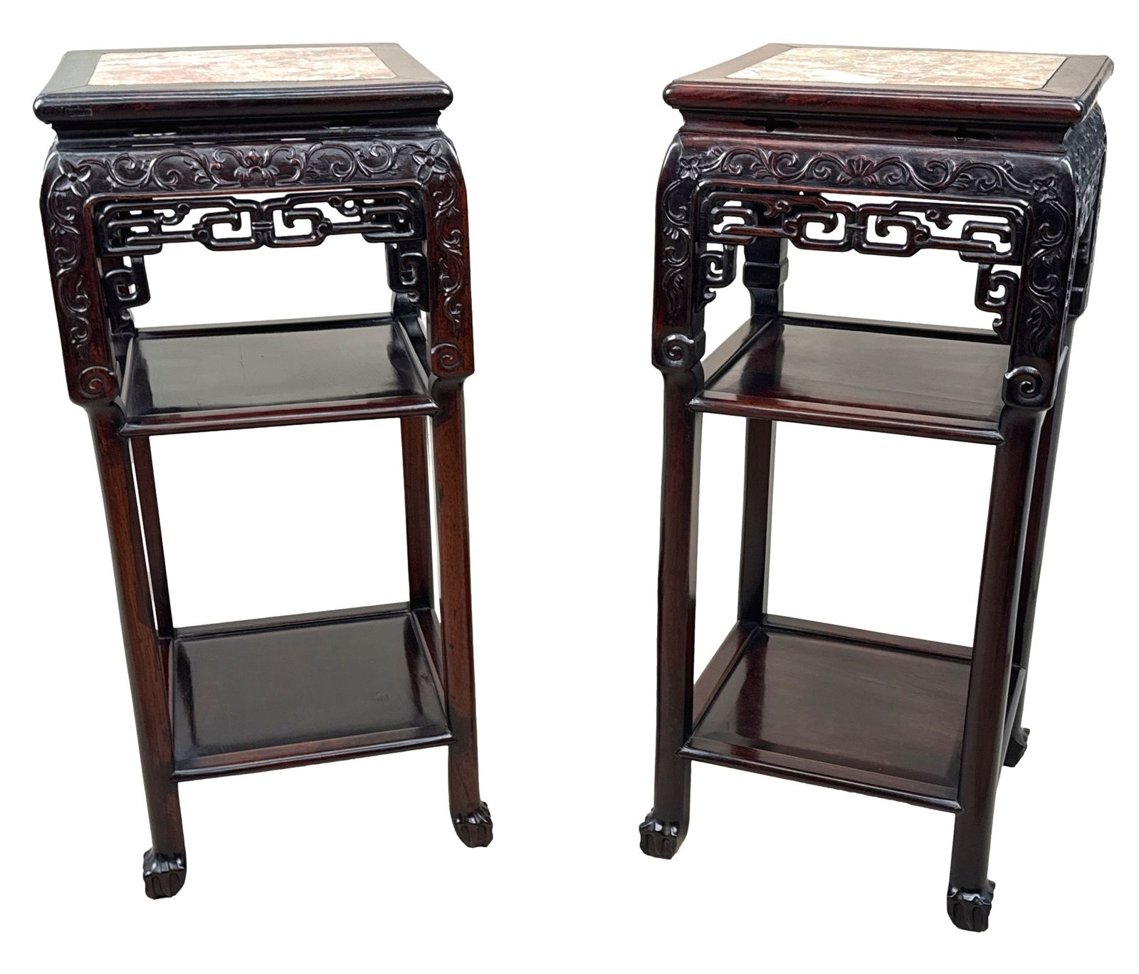 photo furniture Tall 19th Century Pair Of Oriental Hardwood Stands (China, Circa 1880)
