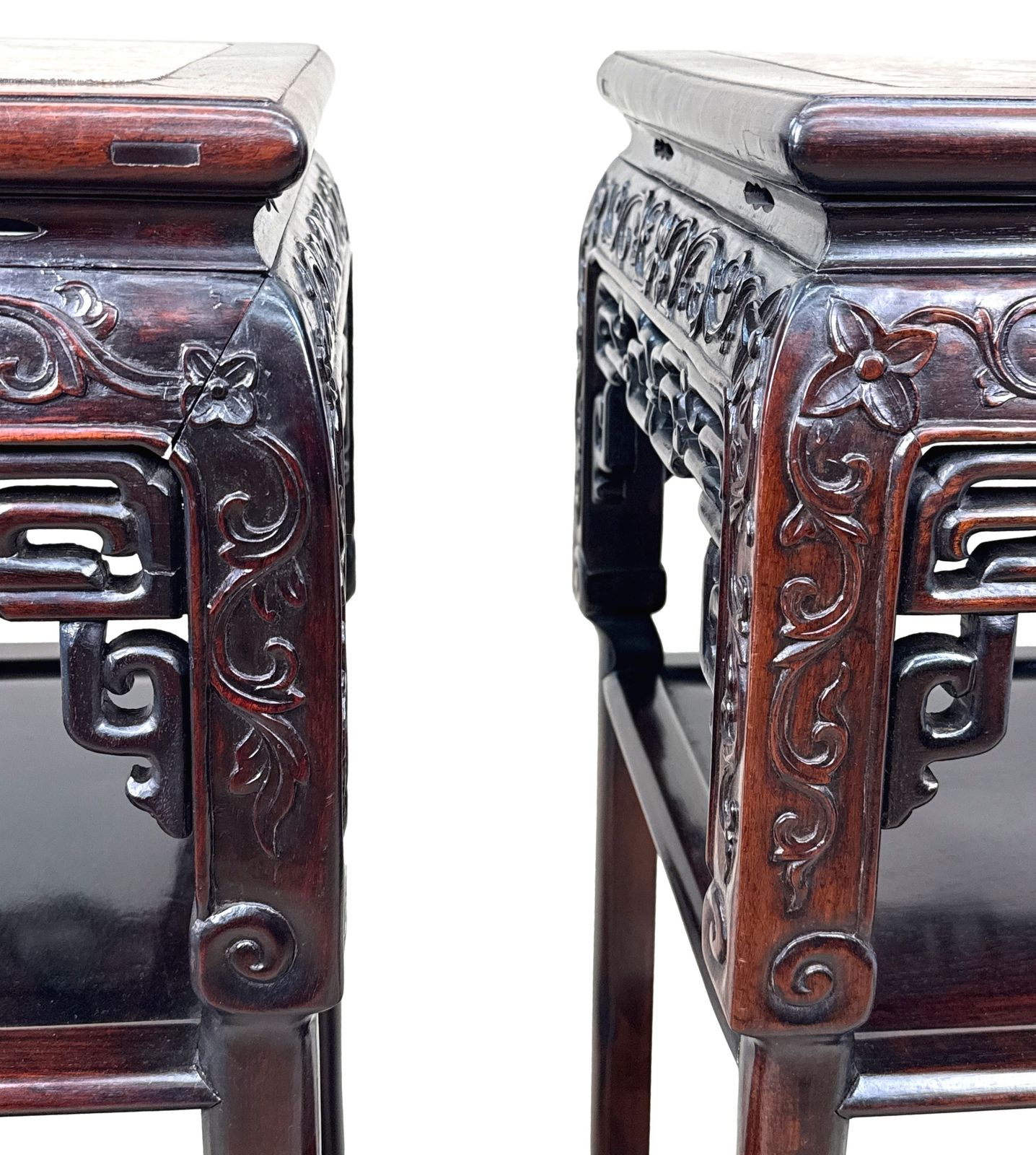 3250.0 Tall 19th Century Pair Of Oriental Hardwood Stands (China, Circa 1880) photo