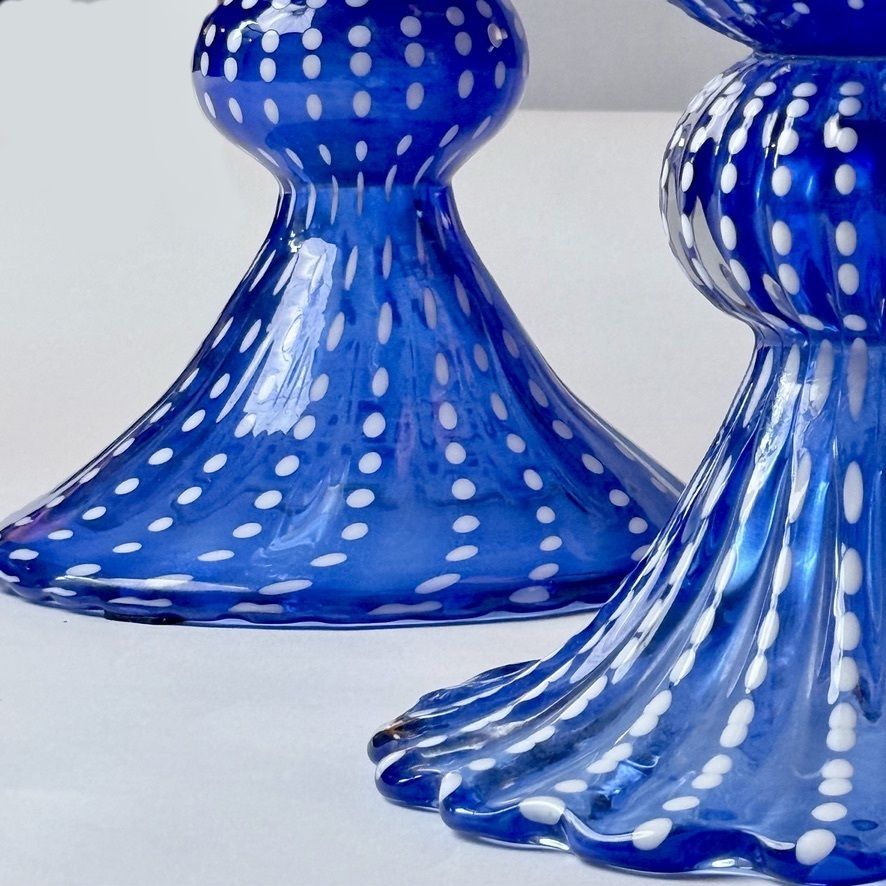 Mid Century Modern Pair Of Tall Blue Ribbed Murano Glass Vases photo buy