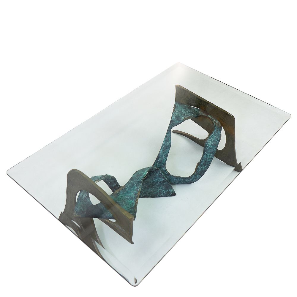 Swiss Made Brutalist Glass Top Coffee Table, 1980s
