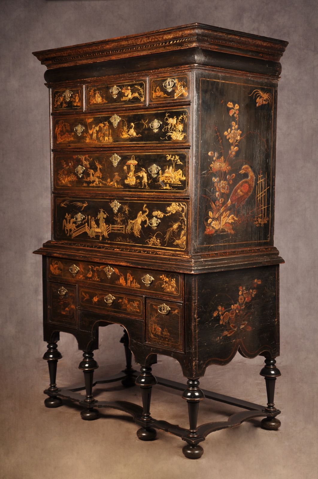Rare Early 18th Century Chinoiserie Japanned Chest On Stand photo for sale