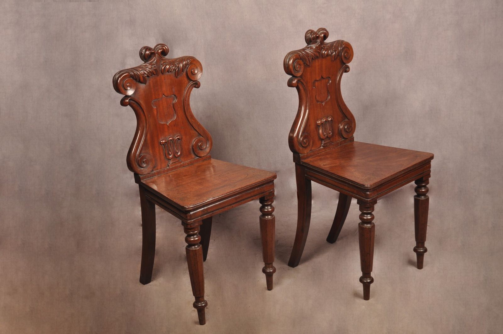 Fine Pair Of Regency Mahogany Hall Chairs photo for sale