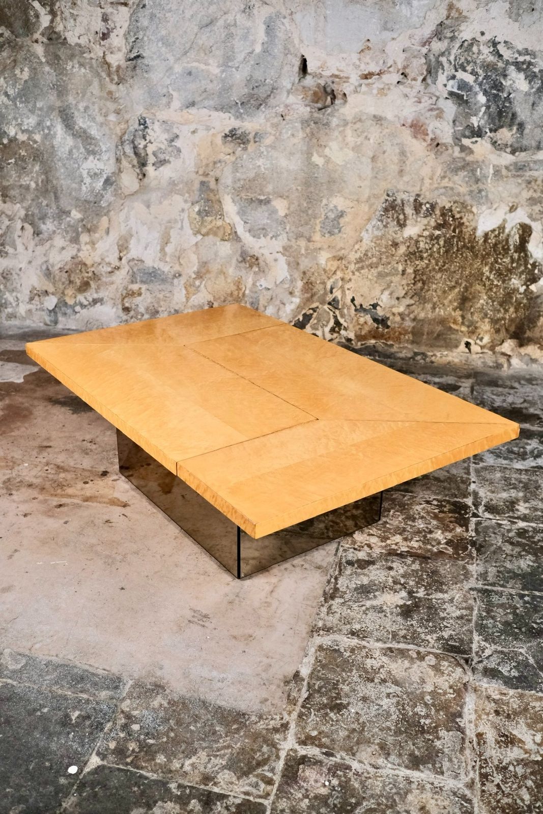 Ash Burl Wood Coffee Table By Paul Michel For Roche Bobois, France, 1980s