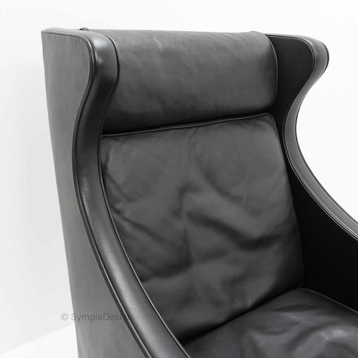 Black Leather Wingchair And Footstool By Borge Mogensen, 1960s photo for sale