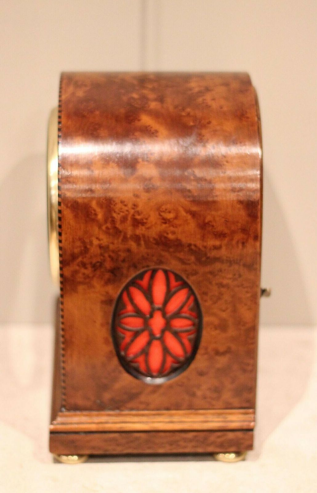 photo furniture Burr Maple Arch Top Mantel Clock