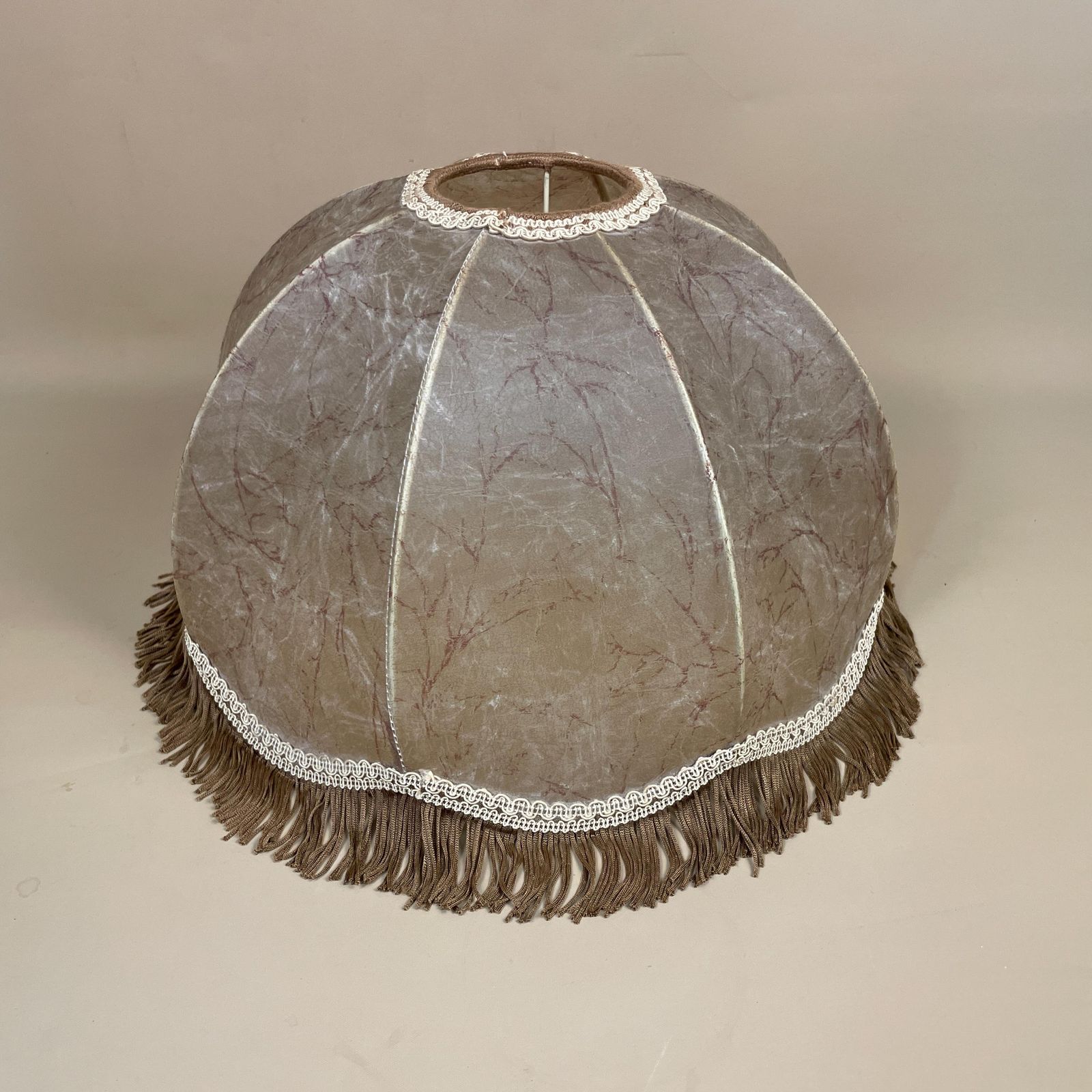 Antique French Vintage Lamp Shade Lampshade Tasseled Edge Tassel Lightshade Light Dome Downton Abbey Abstract Pattern Floor Lamp Neutral photo furniture