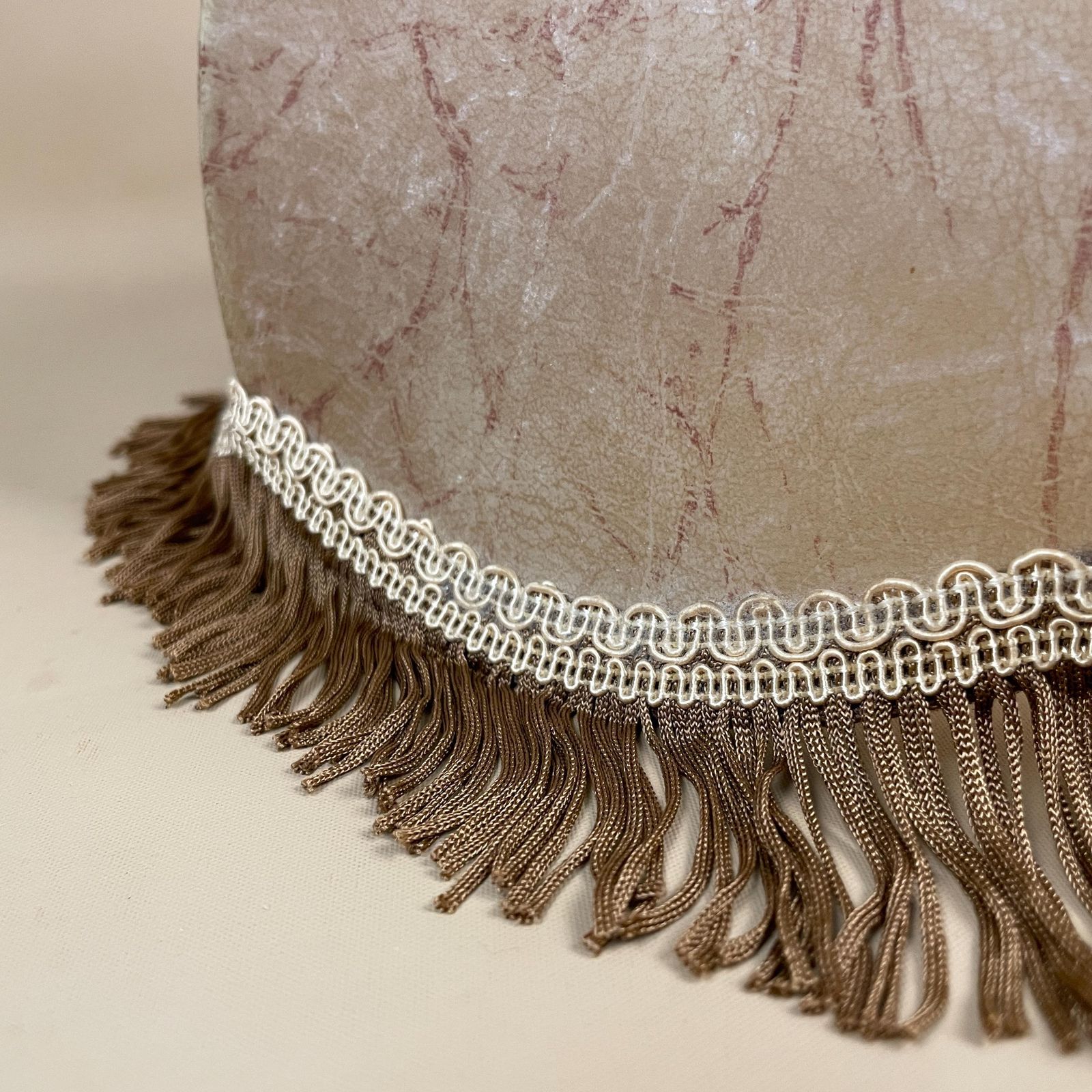 photo furniture Antique French Vintage Lamp Shade Lampshade Tasseled Edge Tassel Lightshade Light Dome Downton Abbey Abstract Pattern Floor Lamp Neutral
