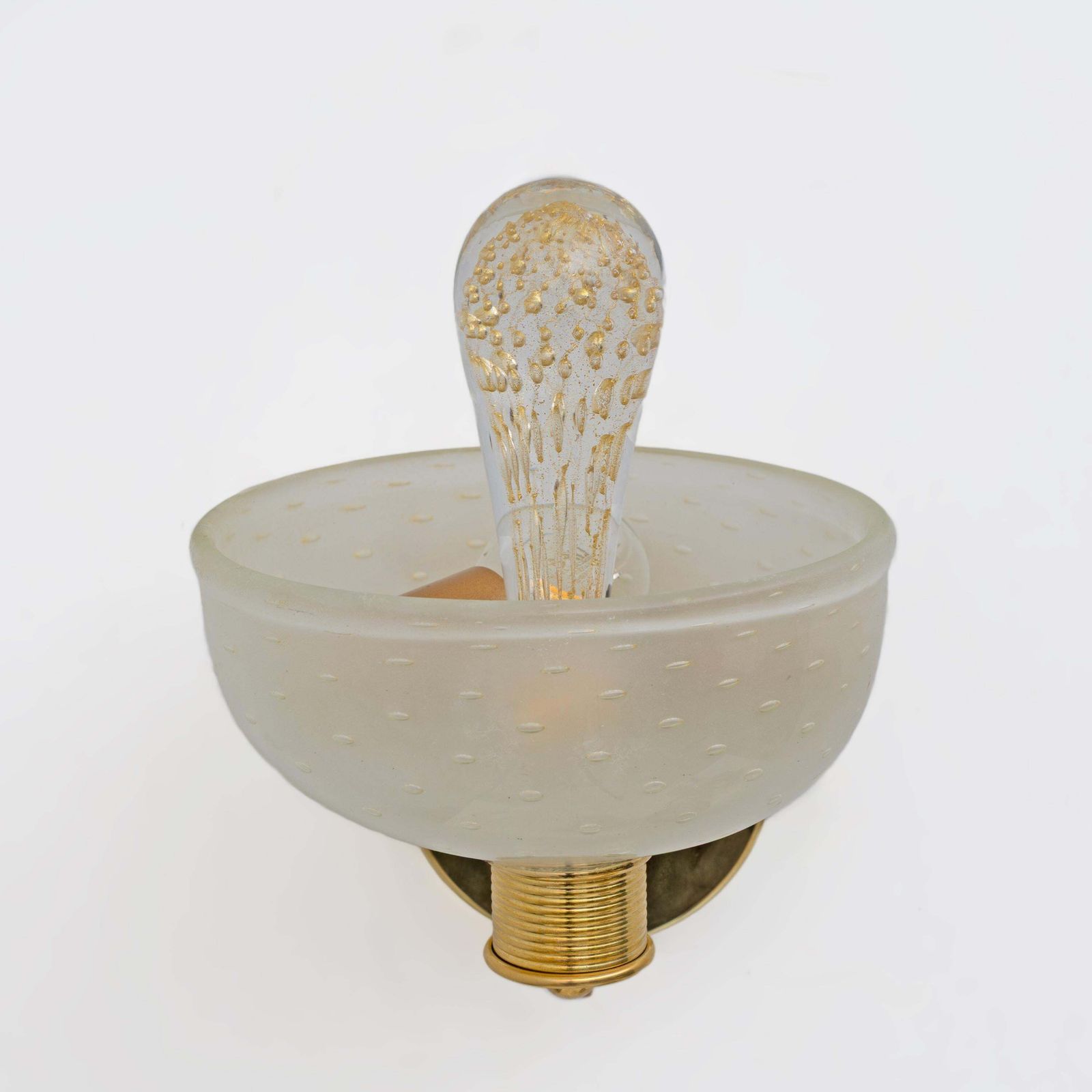 Attributed To Barovier & Toso Brass And Pulegoso Murano Glass Sconces, Pair photo Lighting