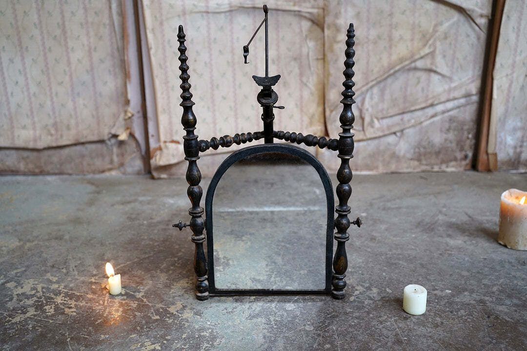 A Unique Early Victorian Ebonised & Bobbin Turned Adjustable Telescopic Table Mirror C.1850