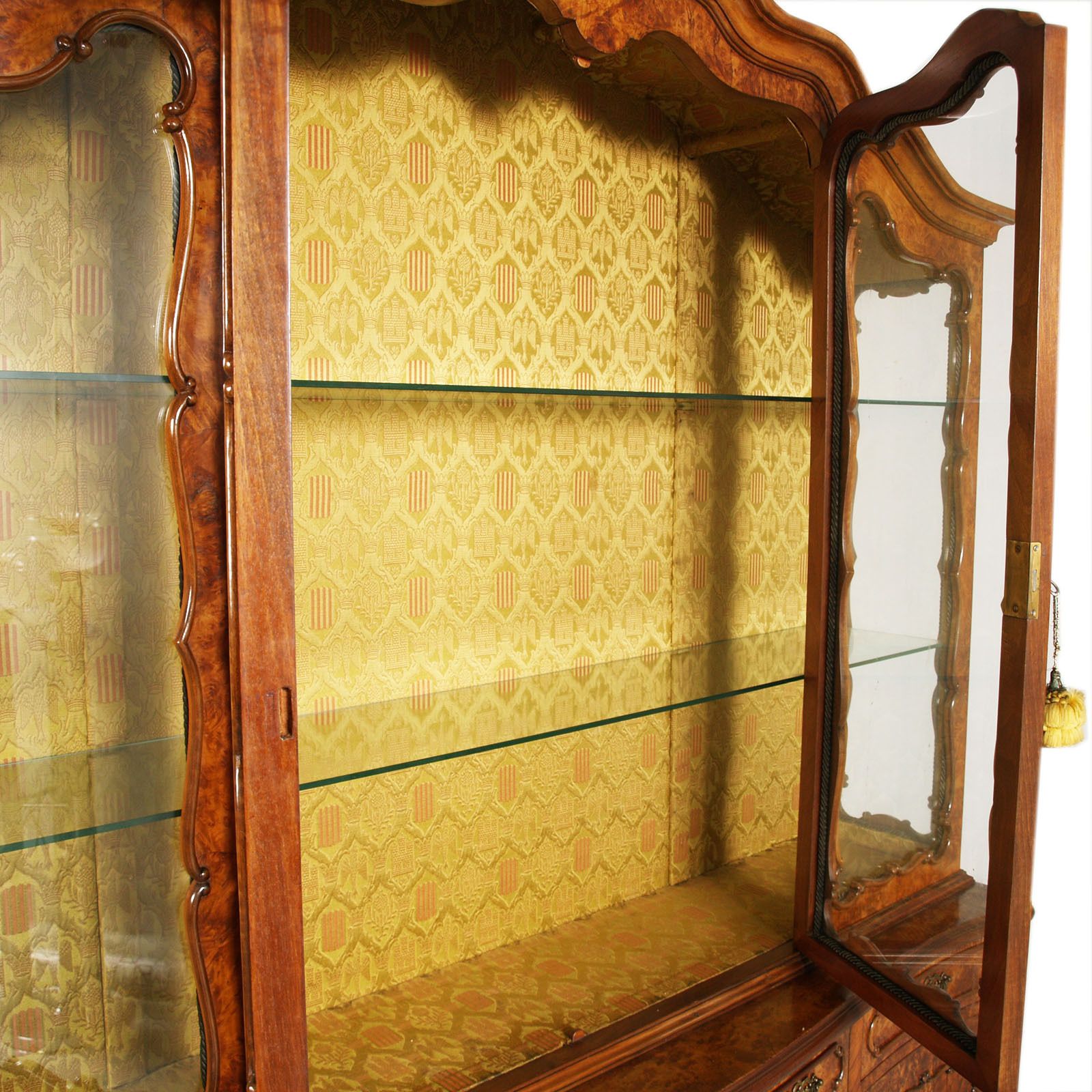 1930s Venetian Rococo Glass Sideboard, Walnut Burl, Bassano's Ebanistery photo 13000.0