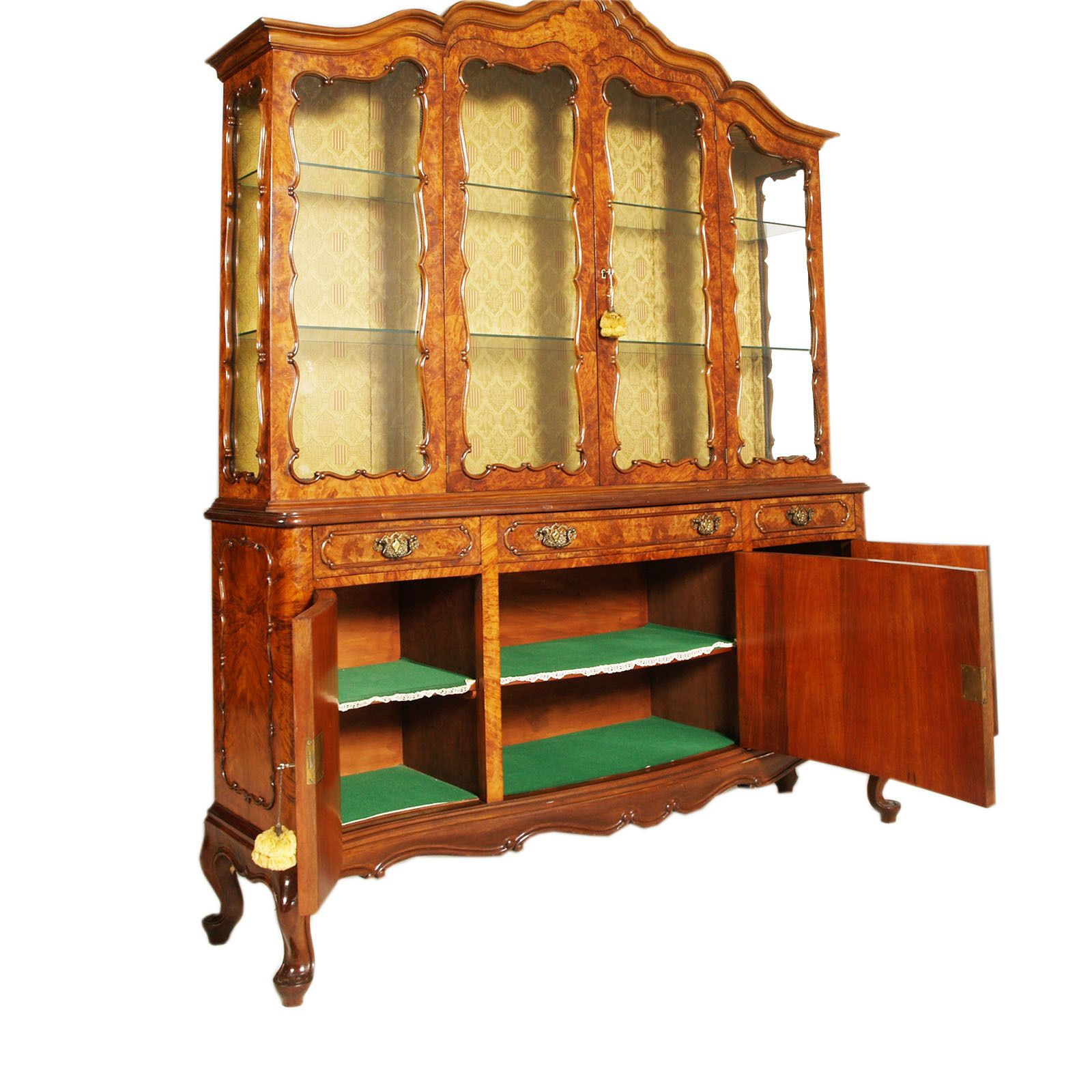 1930s Venetian Rococo Glass Sideboard, Walnut Burl, Bassano's Ebanistery photo vinterior