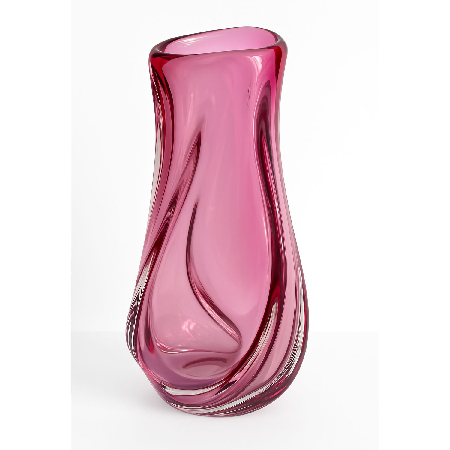 Large Murano Sommerso Swirl Vase – Cranberry/Pink &Clear Glass, 1970s