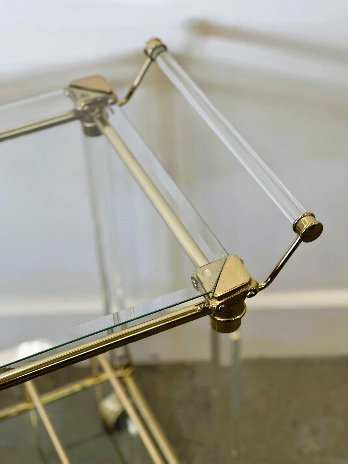 Hollywood Regency Lucite And Brass Bar Cart, 1980s photo for sale