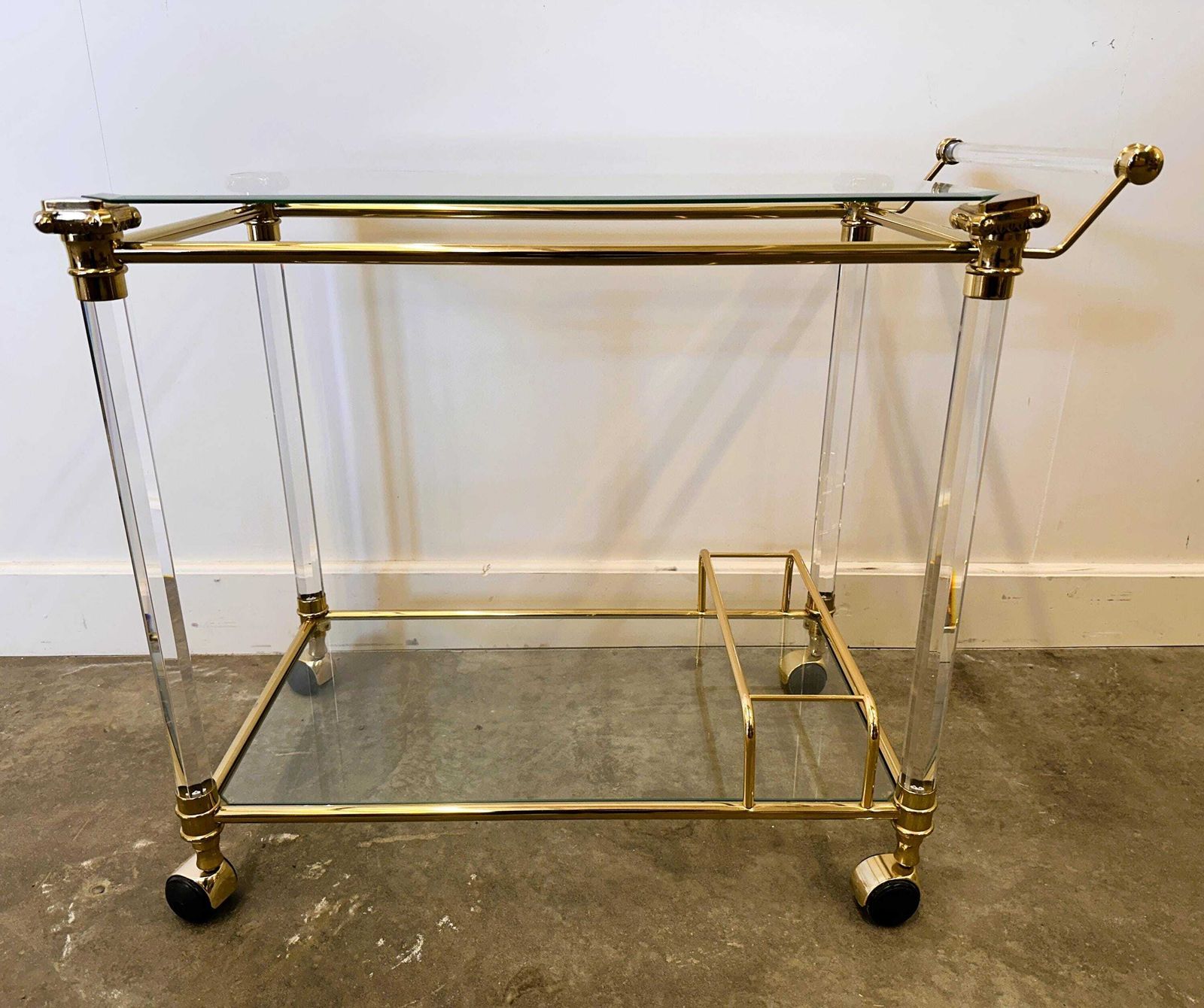 Hollywood Regency Lucite And Brass Bar Cart, 1980s photo Furniture