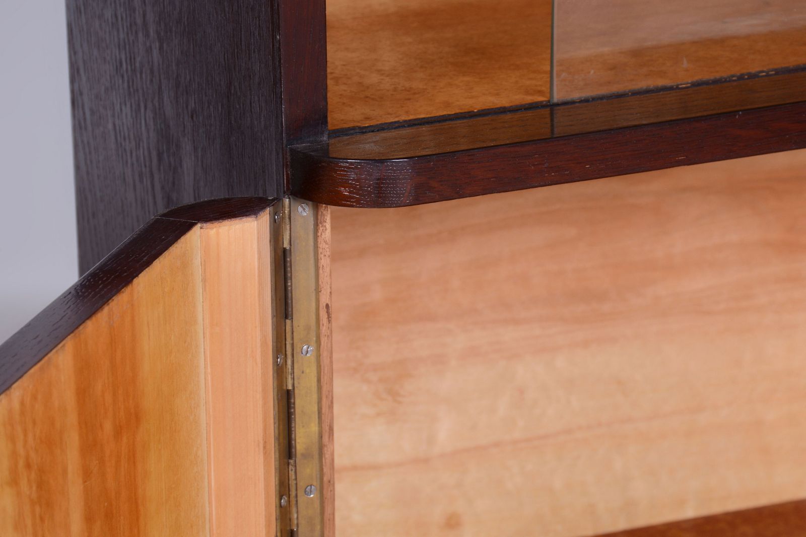 Restored Art Deco Cabinet, Oak, Maple And Glass, Polished, Czech, 1930s photo buy