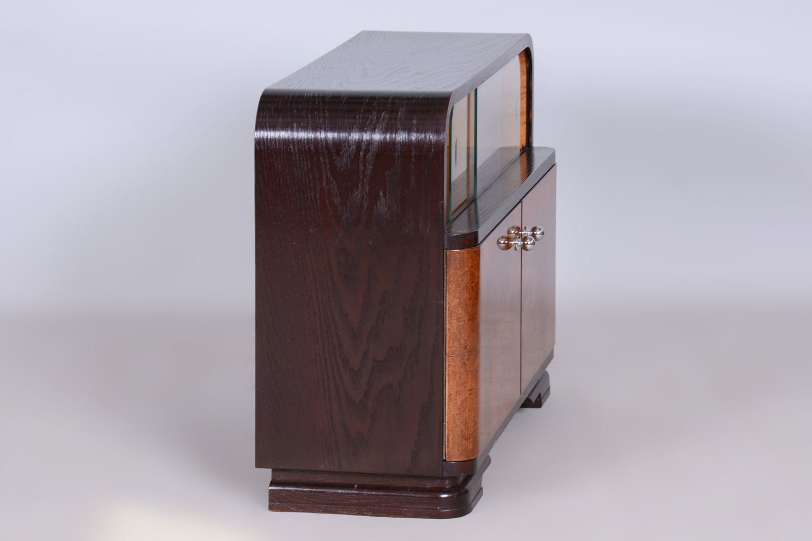 1100.0 Restored Art Deco Cabinet, Oak, Maple And Glass, Polished, Czech, 1930s photo