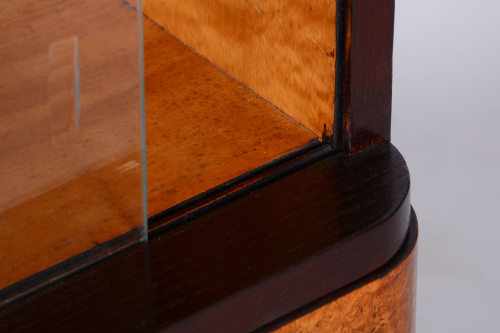 photo buy Restored Art Deco Cabinet, Oak, Maple And Glass, Polished, Czech, 1930s