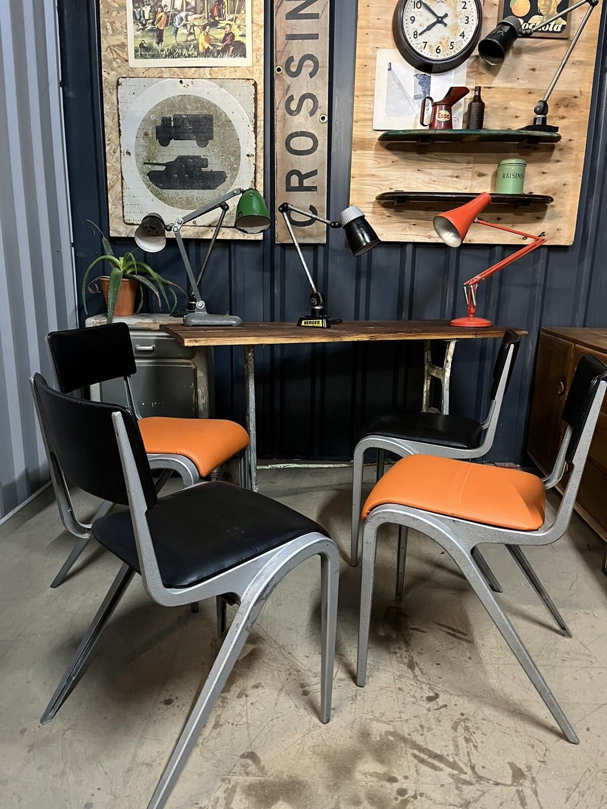 Black / Orange Esavian Stacking Chair By James Leonard 1950s Set Of Four photo vintage