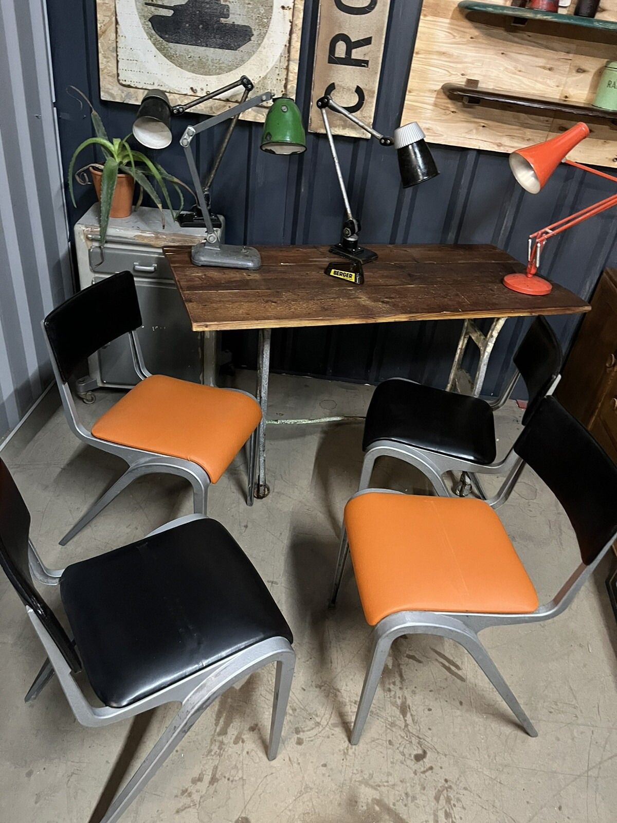 1050.0 Black / Orange Esavian Stacking Chair By James Leonard 1950s Set Of Four photo