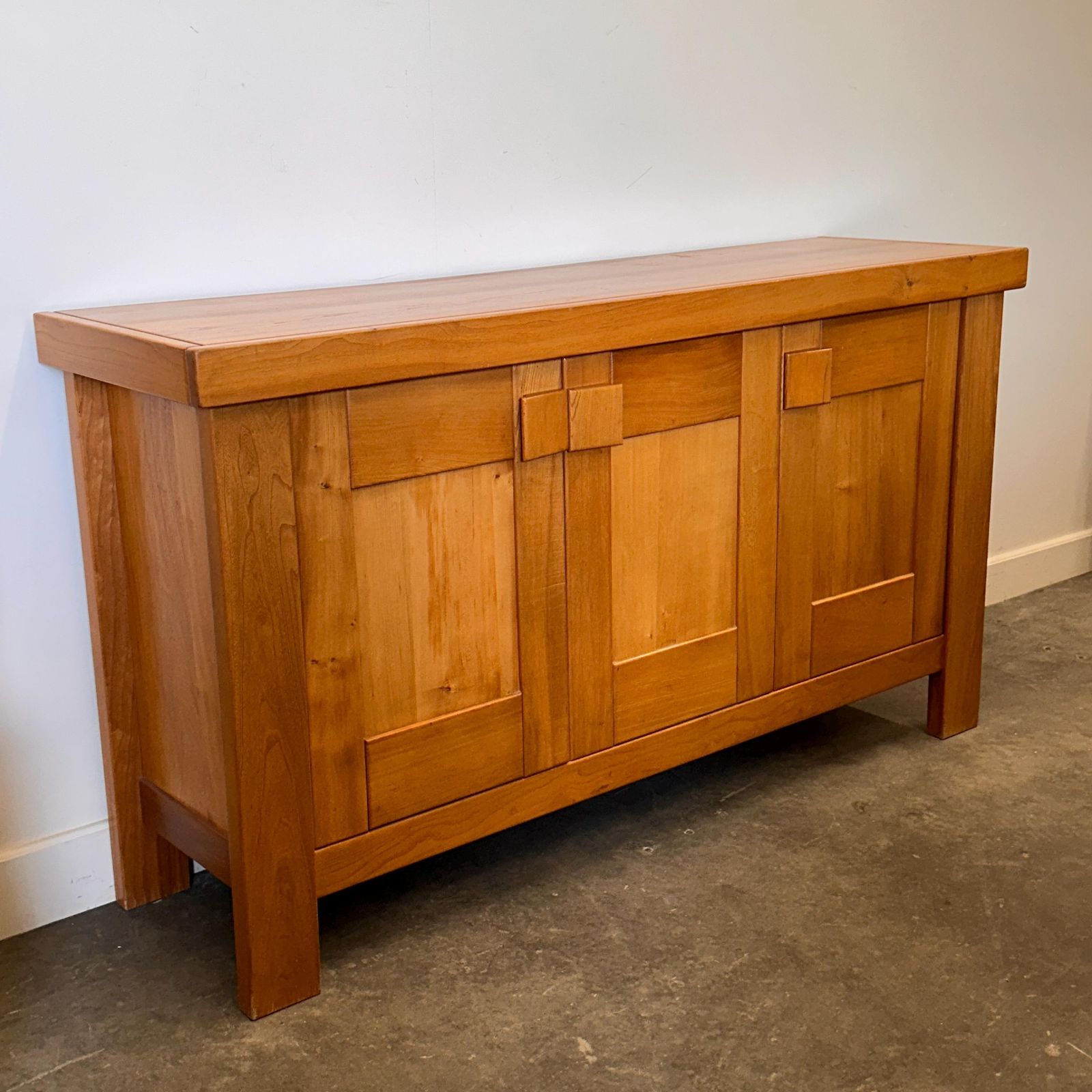 Maison Regain Sideboard, Vintage French Elm Wood Credenza, Brutalist 1970s Modernist Cabinet, Solid Wood Storage Buffet photo buy