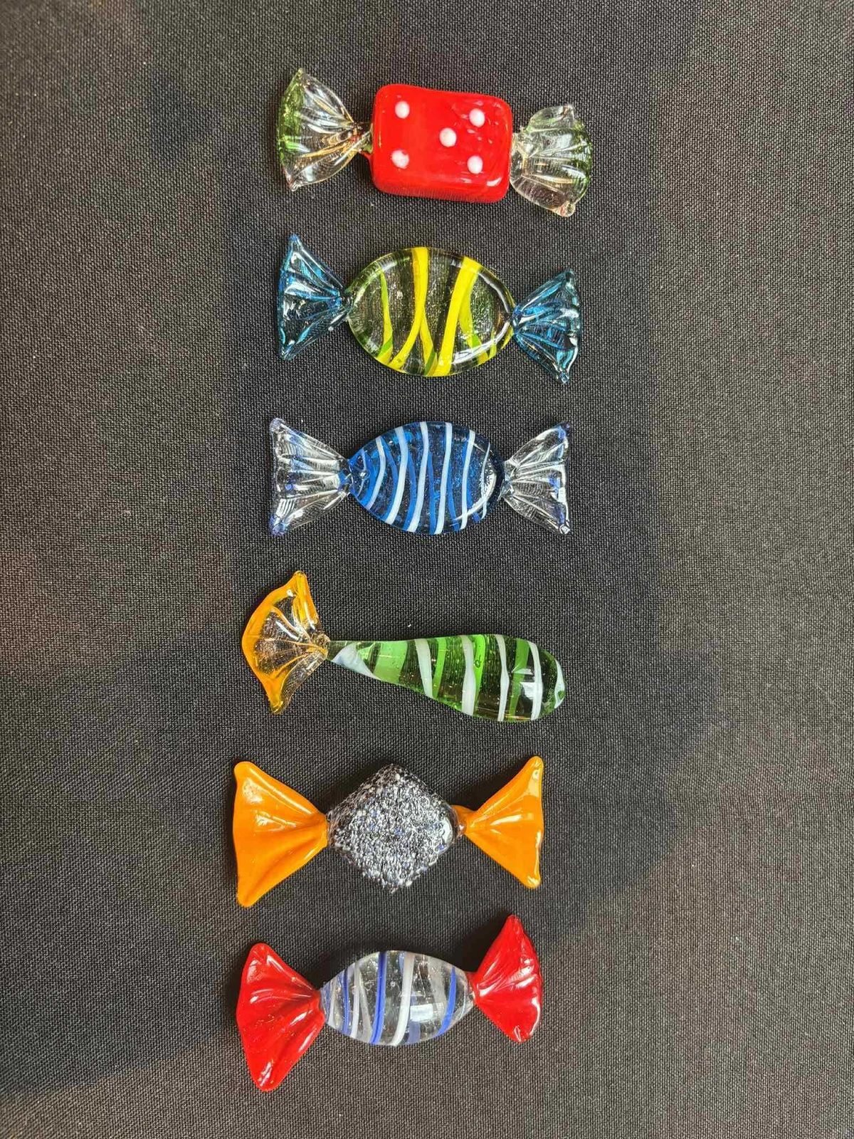 Murano Glazen Messenleggers: Retro Snoepjes Design, Set Van 6 photo vinterior