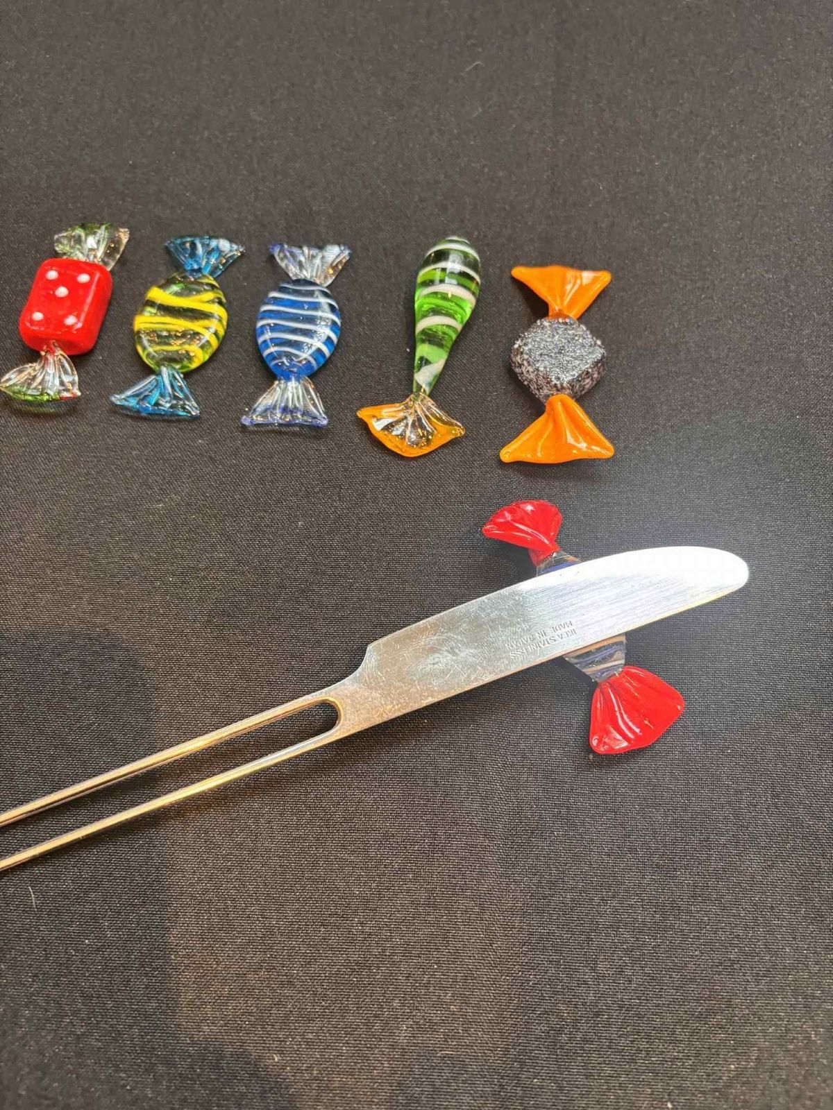 photo for sale Murano Glazen Messenleggers: Retro Snoepjes Design, Set Van 6