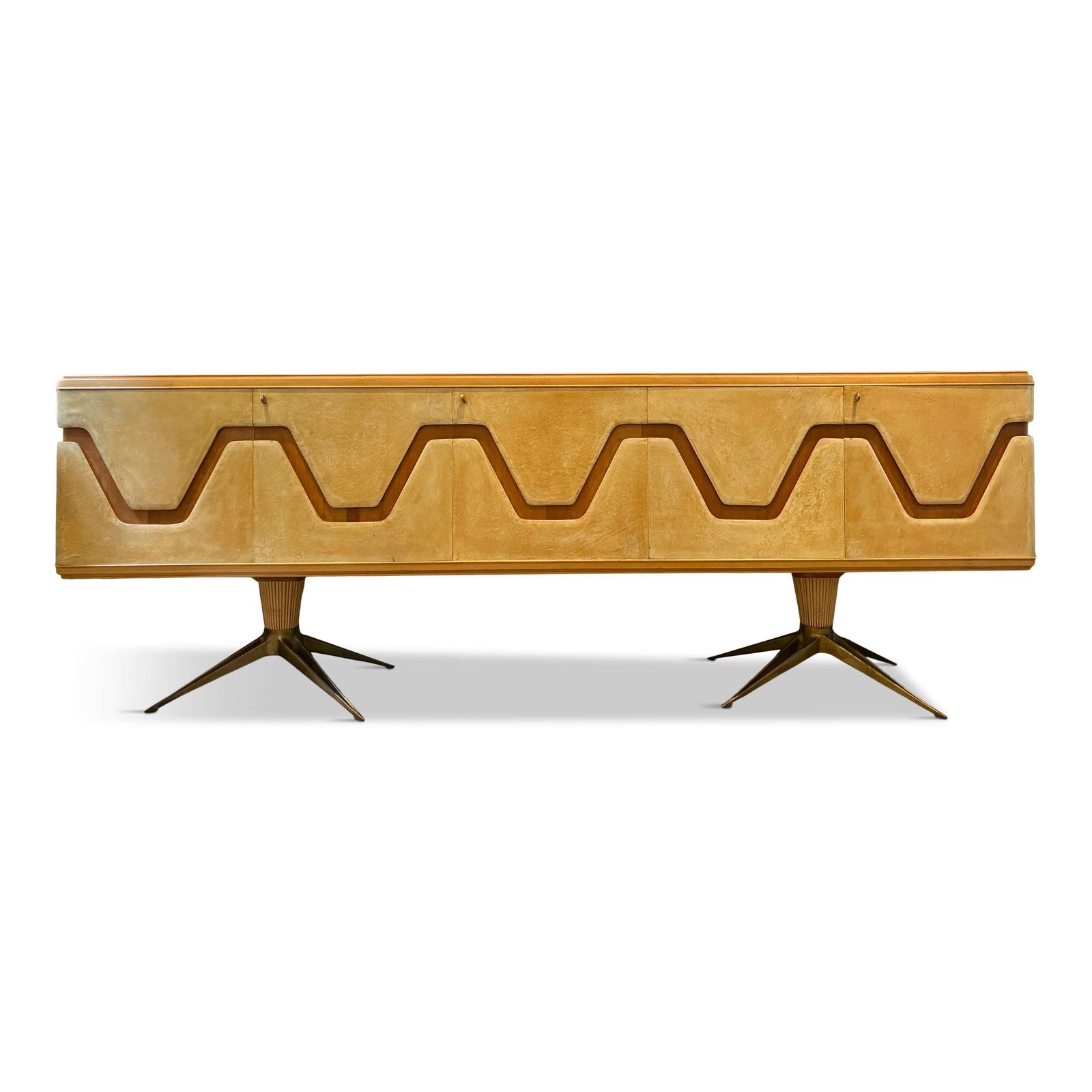 Italian Midcentury Parchment And Walnut Sideboard With Brass Legs 1940s   Aldo Tura photo Furniture