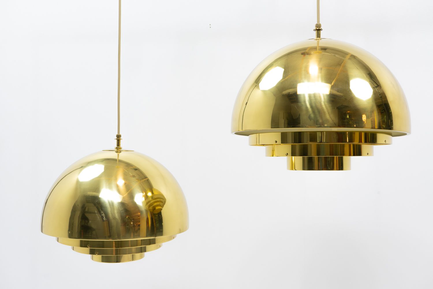 Vereinigte Werkstätte, Brass Pendants, Germany 1970s – Set Of 2 photo Lighting