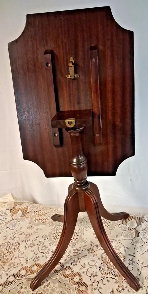 Vintage Tilt Top Wine Table With Brown Leather Inlay On Pedestal Base photo Furniture