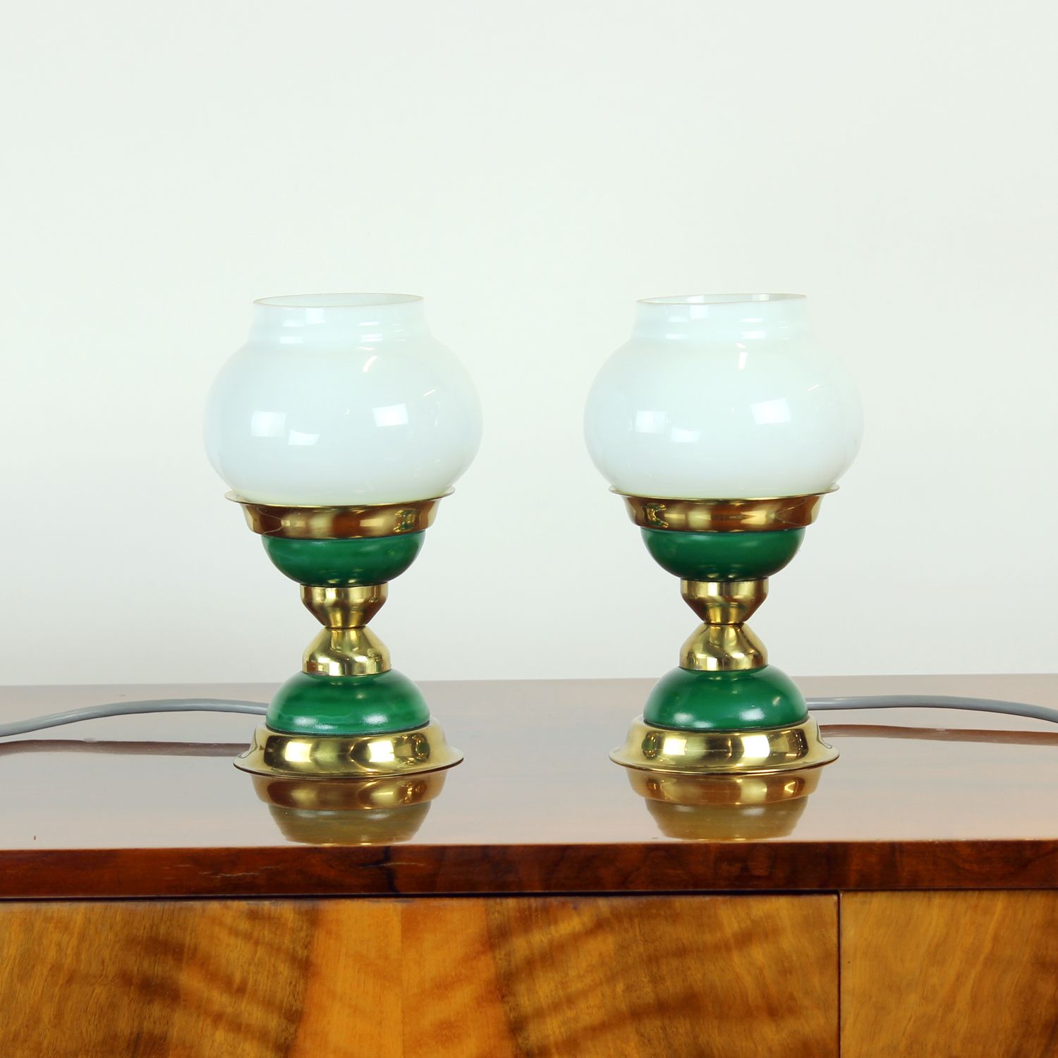 Set Of Table Lamps In Opaline Glass & Brass, Czechoslovakia 1955