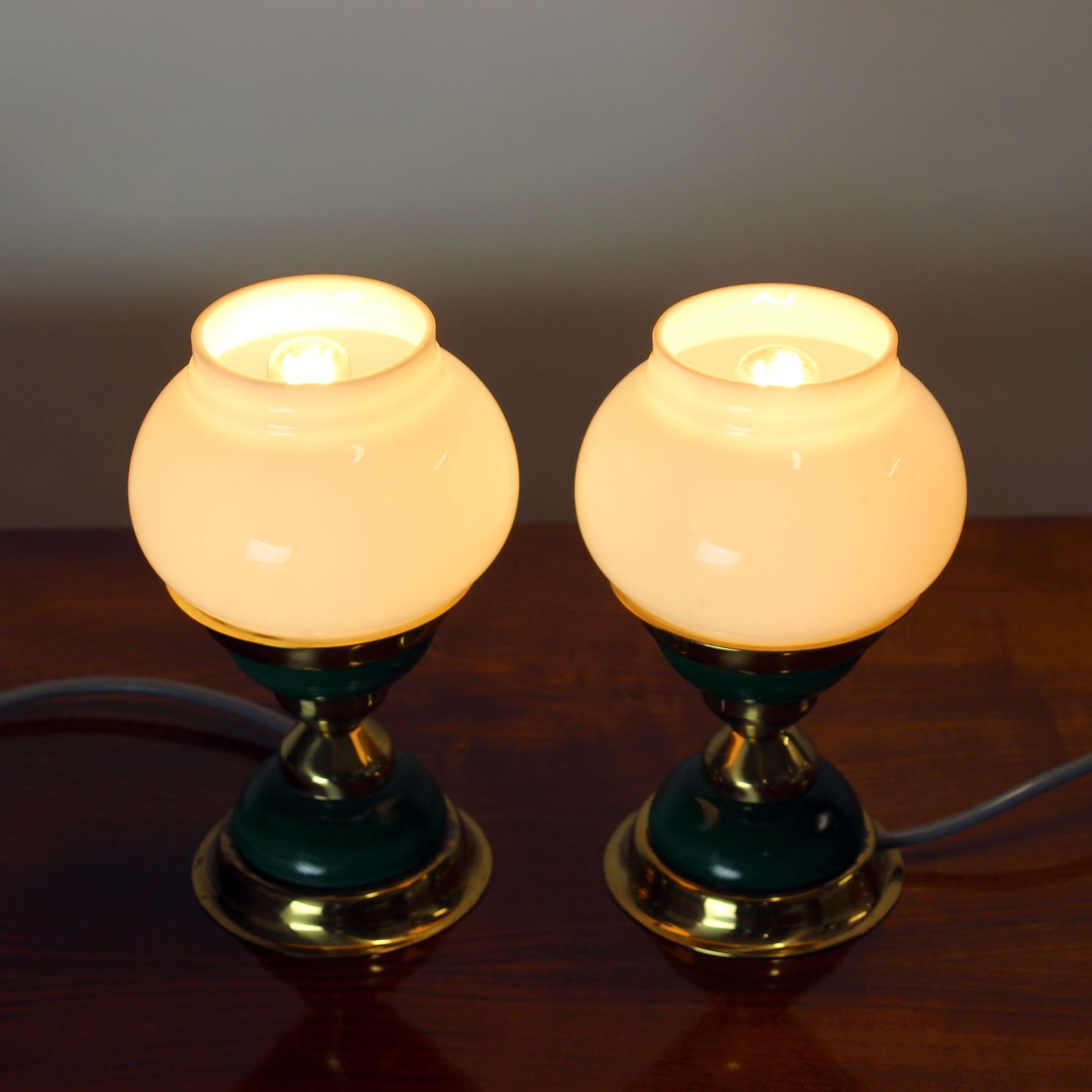 photo furniture Set Of Table Lamps In Opaline Glass & Brass, Czechoslovakia 1955