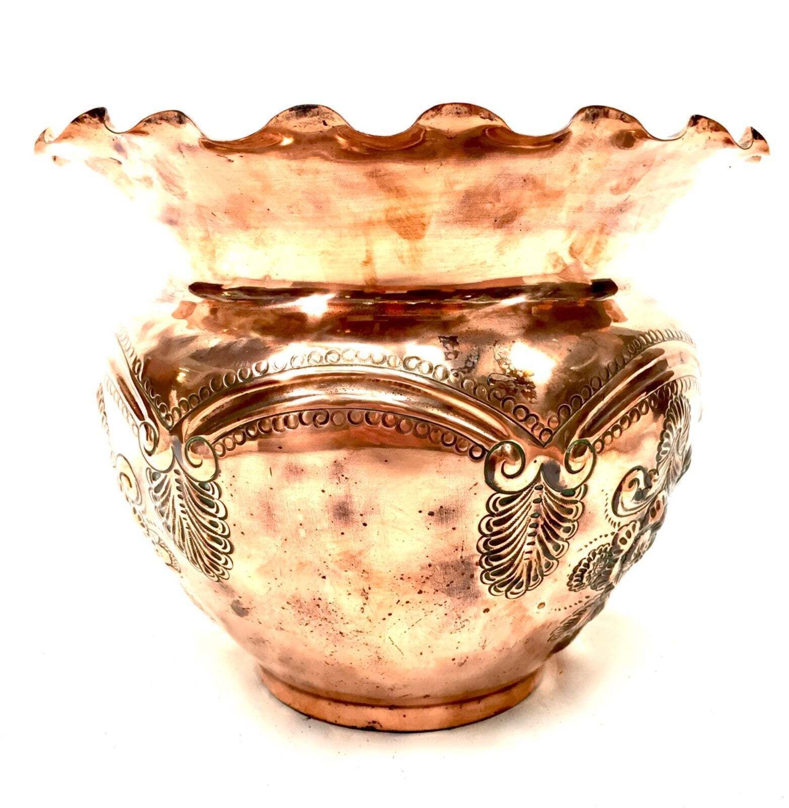 Antique Art Nouveau Copper Planter / Plant Pot / Jardiniere Arts & Crafts C.1900 photo Home Decor