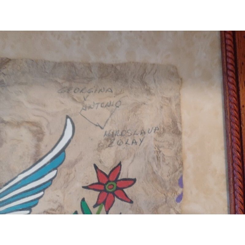 Painting On Lama Or Vicuna Skin, Mayan Or Aztec photo for sale