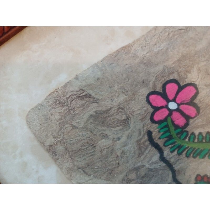 Painting On Lama Or Vicuna Skin, Mayan Or Aztec photo vintage