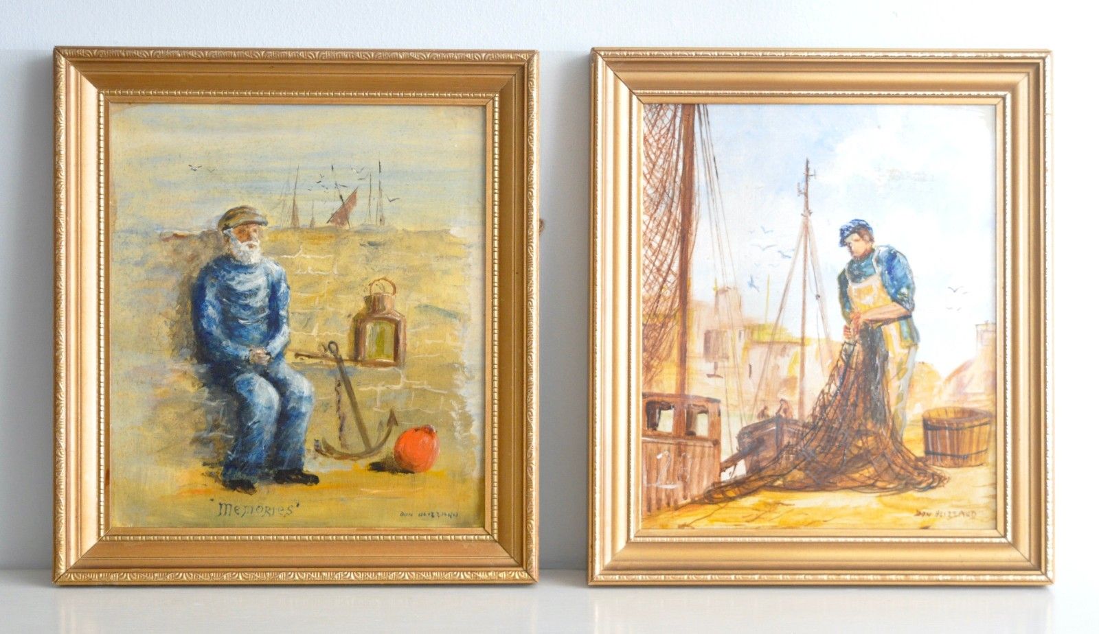 Don Blizzard (XX  ) Two Nostaligic Cornish Fishing Scenes, Oil Paintings, Signed