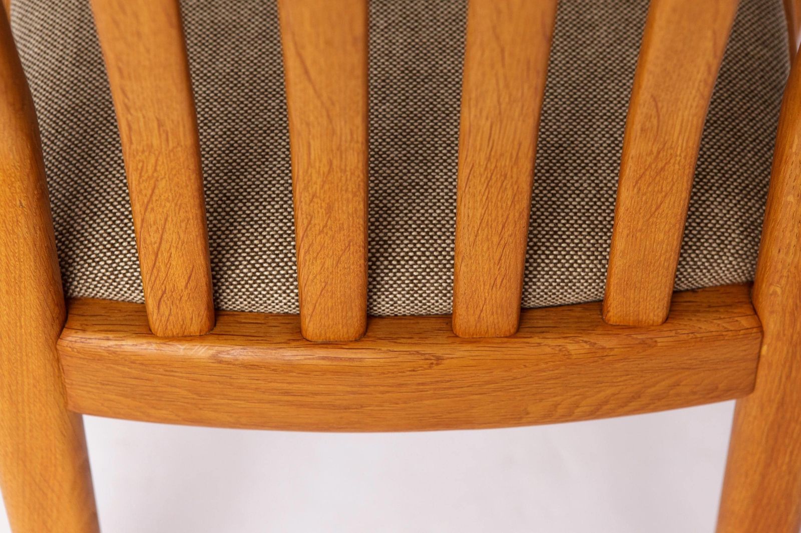 photo furniture 4 Vintage Dyrlund Armchairs In Oak, 1970s | Danish Mid Century Modern Dining Chairs, Light Gray Upholstery