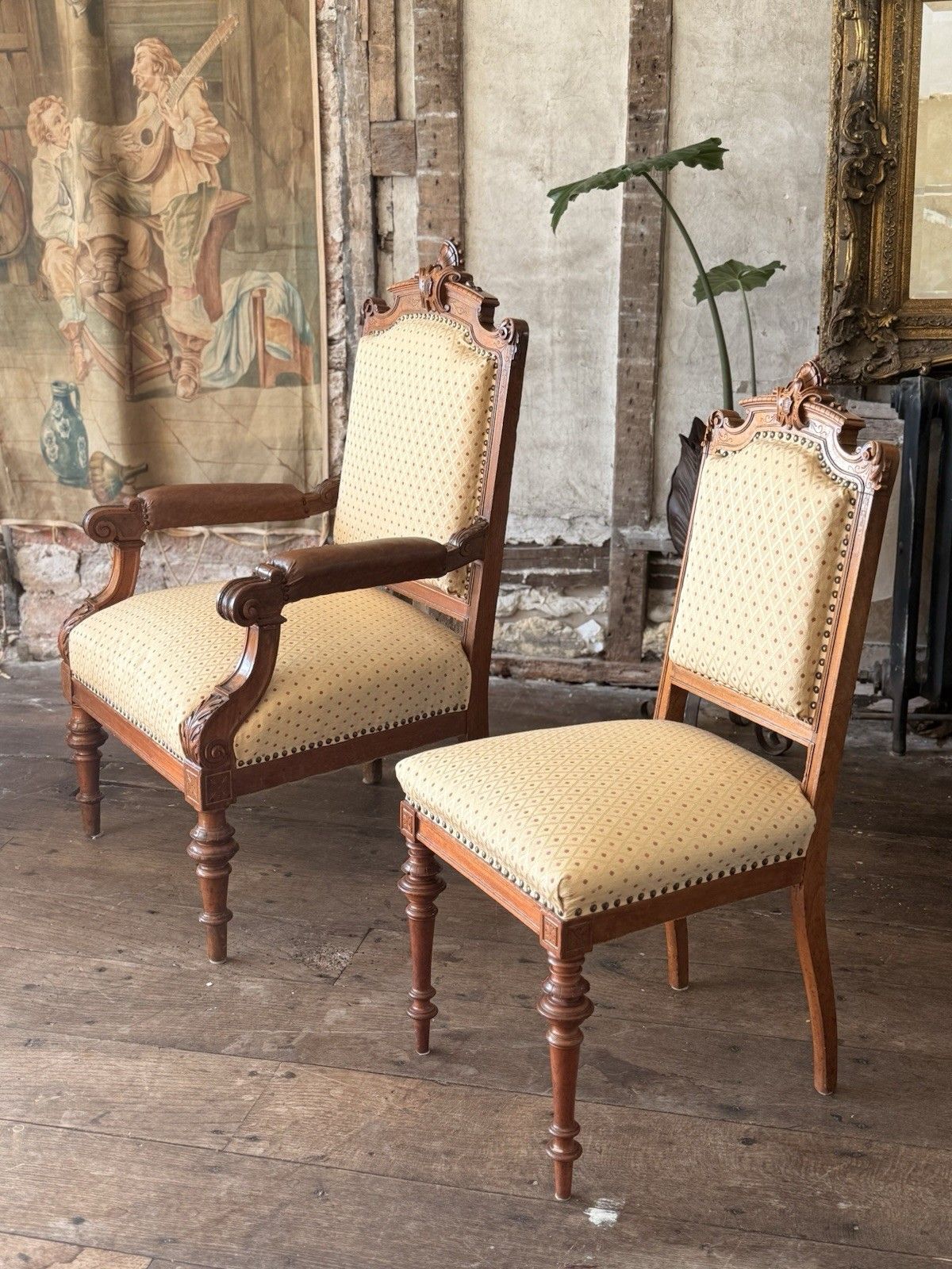 Exceptional Quality Antique Bavarian Elbow Lady's Gentlaman's  Arm Chairs C 1800 photo Furniture