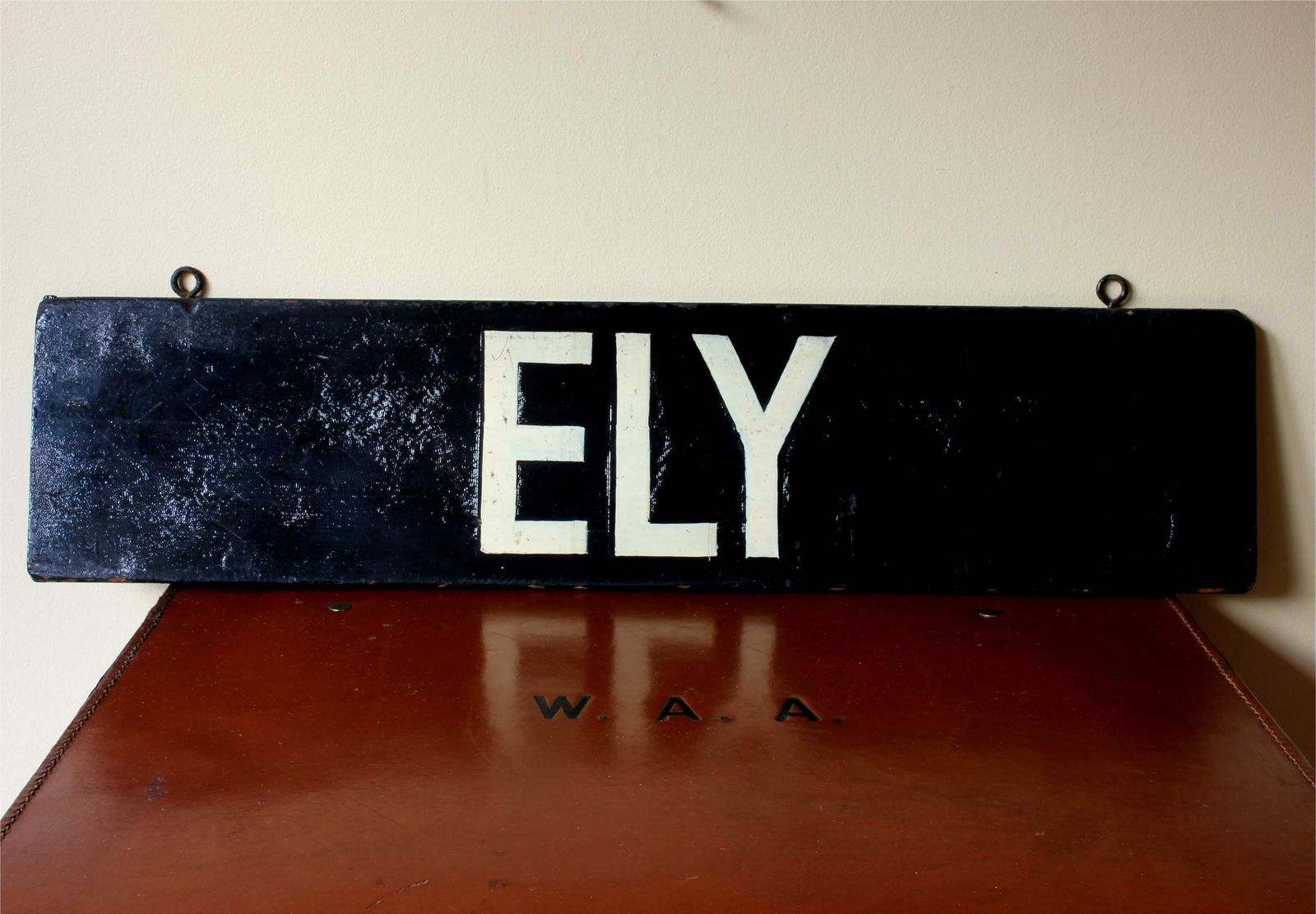 Antique Ely Train Destination Sign. Black Railway Station Signage. photo Home Decor