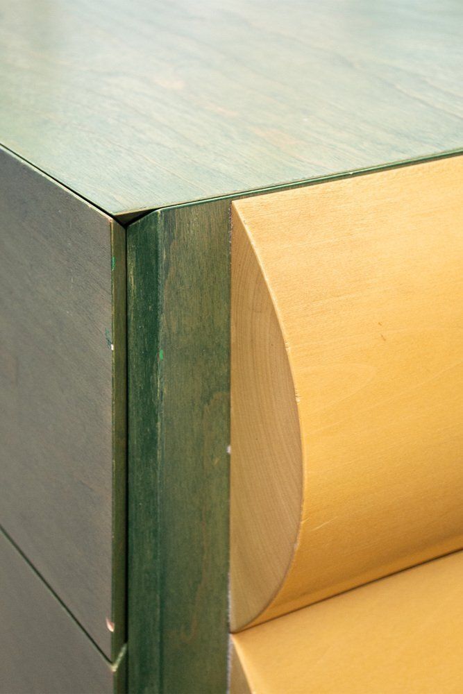 photo for sale Postmodern Architectural Chest Of Drawers In Natural Wood And Aniline Stained Wood, 1980s