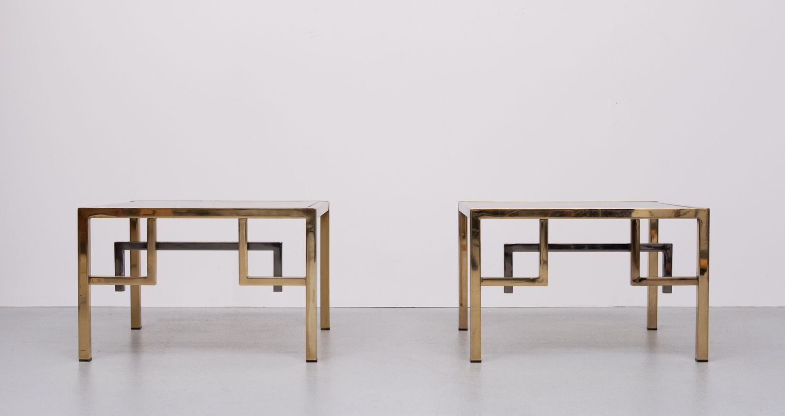 Pair Brass Square Side Tables Belgo Chrome 1970s Belgium photo for sale