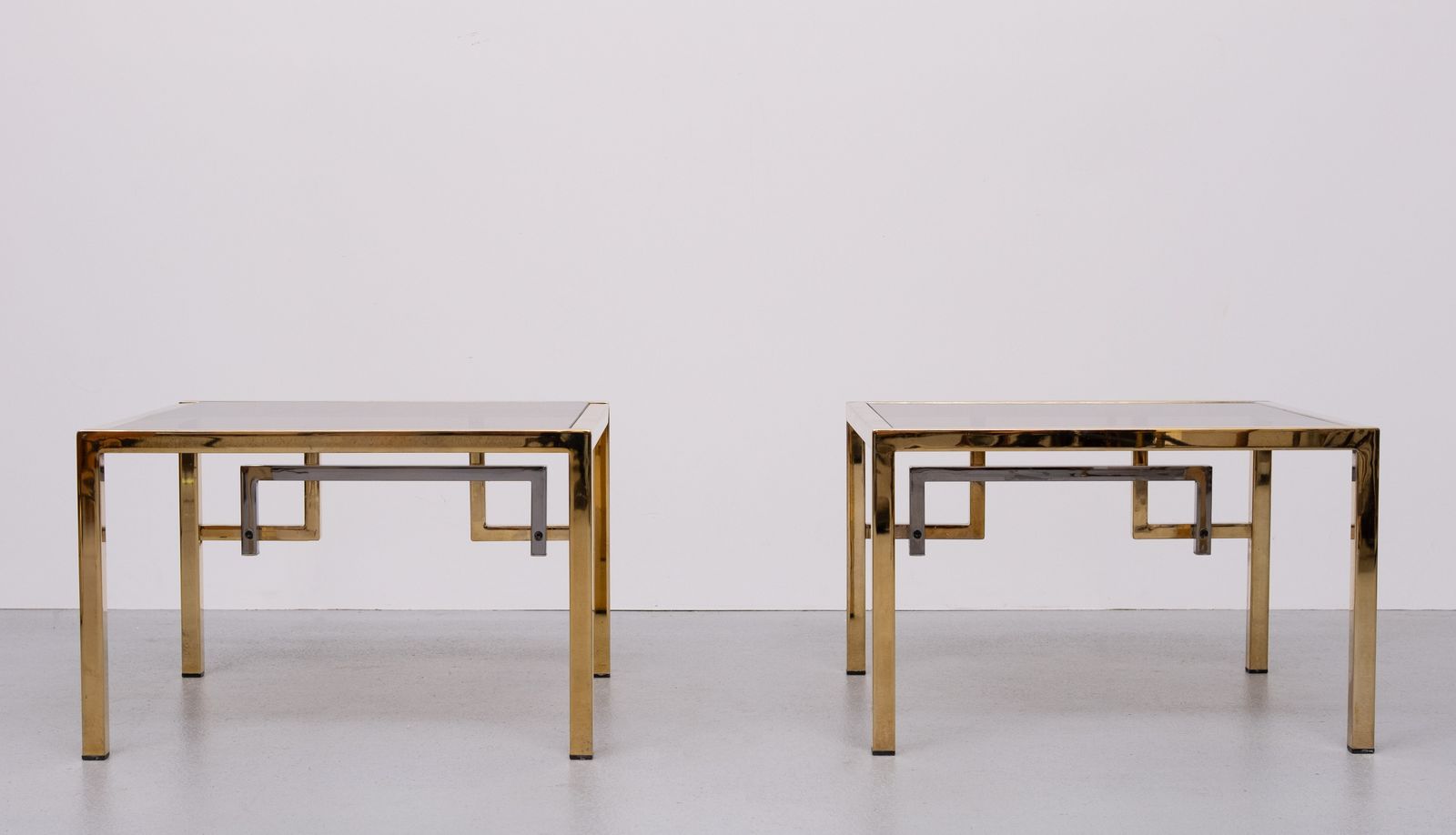 Pair Brass Square Side Tables Belgo Chrome 1970s Belgium photo 1500.0