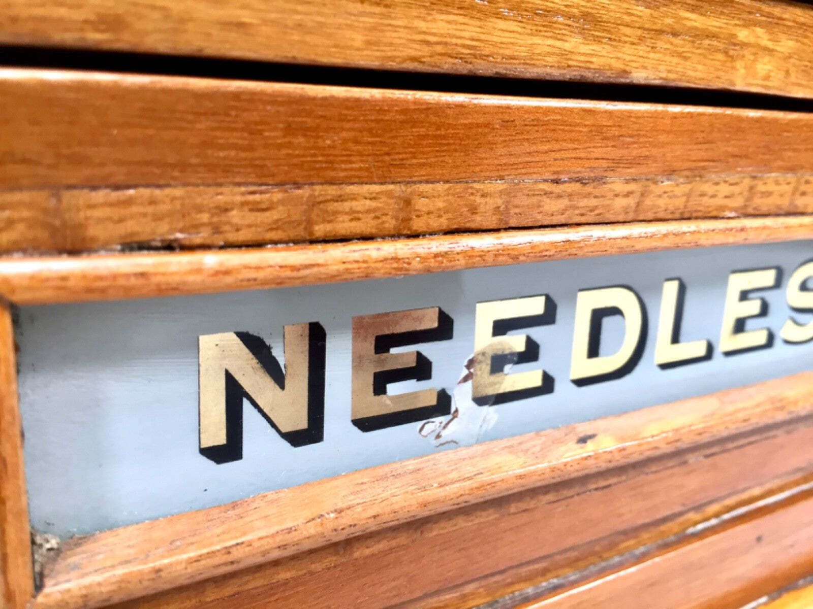 499.0 Antique Haberdashery Tabletop Shop Display Needle Box / Display Cabinet Drawers photo